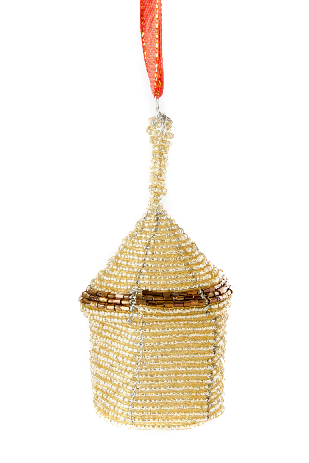 Gold Beaded Holiday Gift Box Ornament