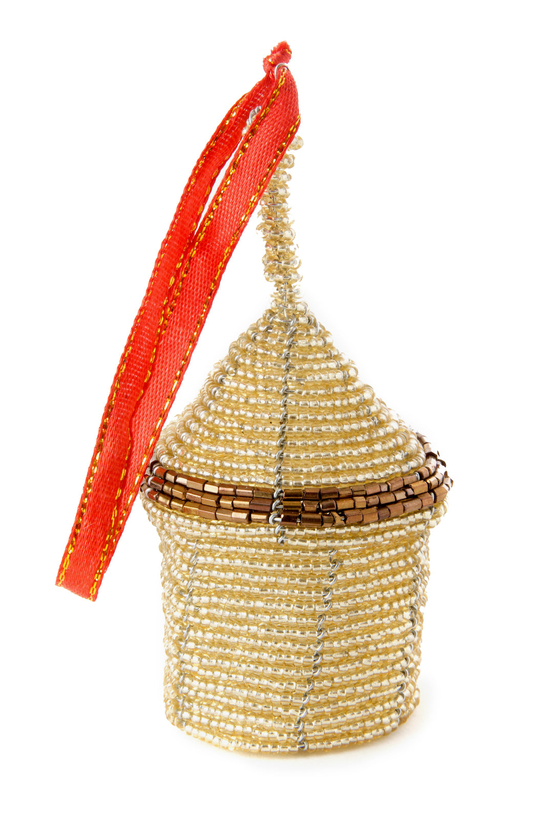 Gold Beaded Holiday Gift Box Ornament