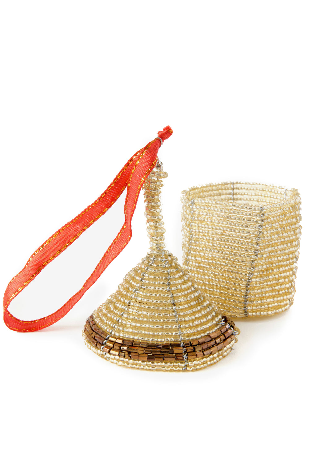 Gold Beaded Holiday Hut Gift Box Ornament