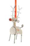 Silver Beaded Wire Holiday Reindeer Ornament