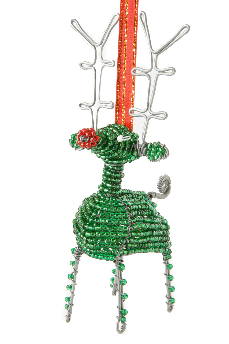 Green Beaded Wire Holiday Reindeer Ornament
