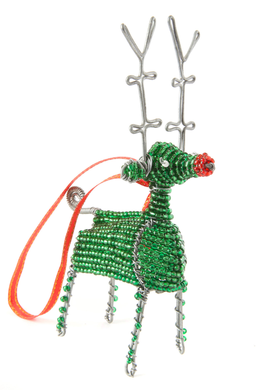 Green Beaded Wire Holiday Reindeer Ornament