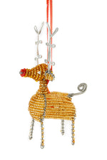 Gold Beaded Wire Holiday Reindeer Ornament