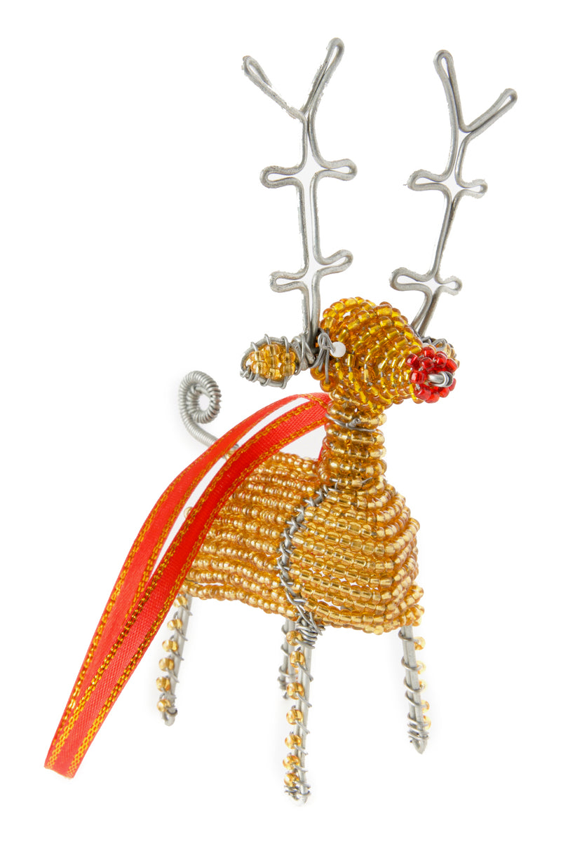 Gold Beaded Wire Holiday Reindeer Ornament