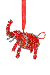 Red Beaded Wire Holiday Elephant Ornament