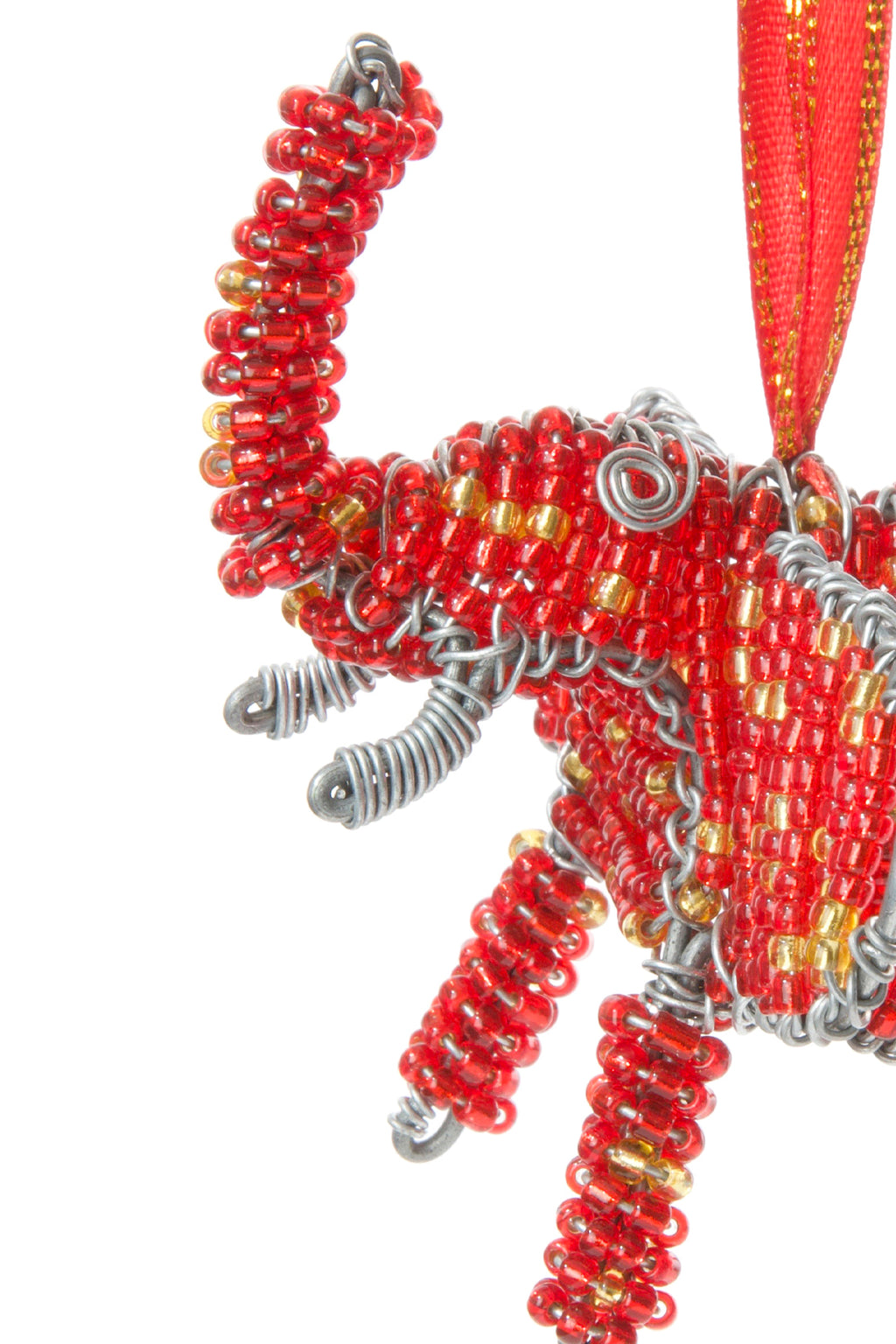 Red Beaded Wire Holiday Elephant Ornament