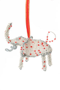 Silver Beaded Wire Holiday Elephant Ornament