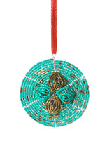Turquoise Beaded Wire Flower Christmas Ornament