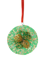 Green Beaded Wire Flower Christmas Ornament