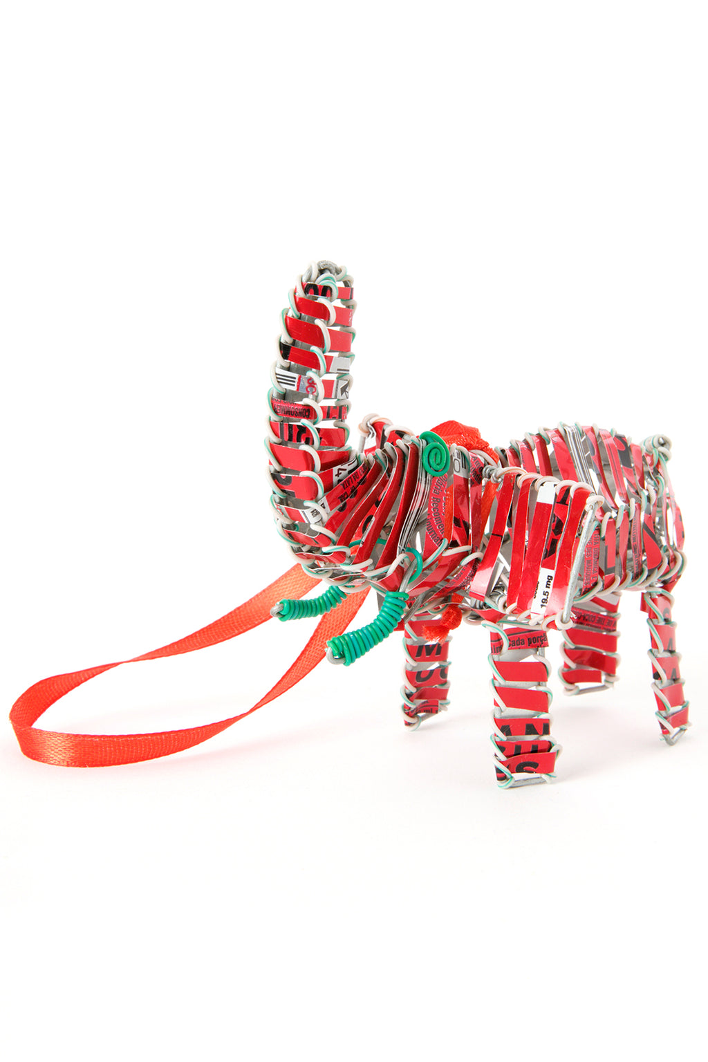 Red Recycled Aluminum Can Elephant Ornament