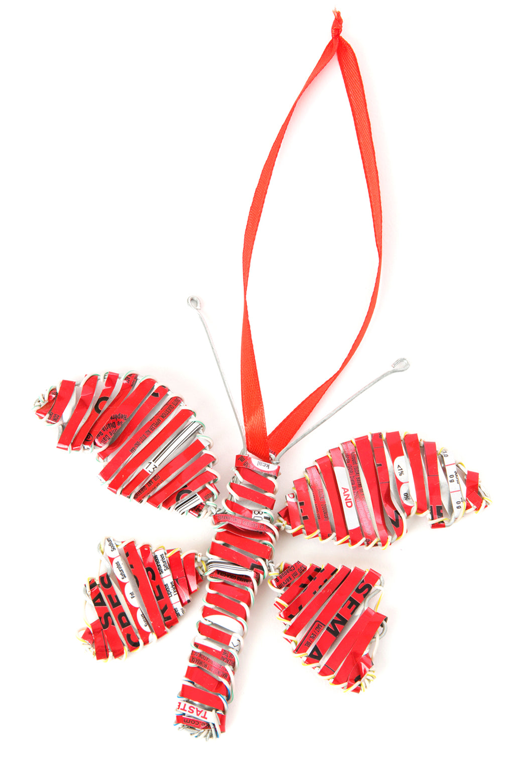 Red Recycled Aluminum Can Butterfly Ornament