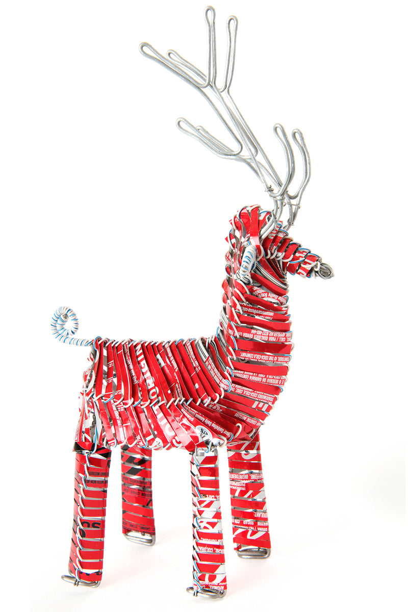 Red Recycled Aluminum Can Reindeer Sculpture