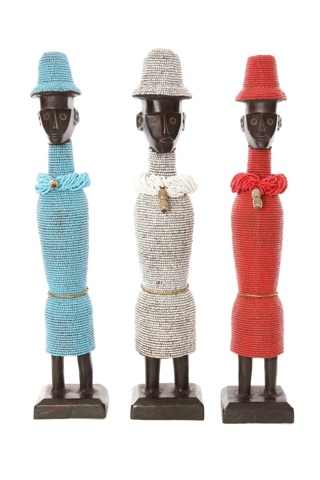 19" Beaded Namji Dolls with Necklaces and Hats