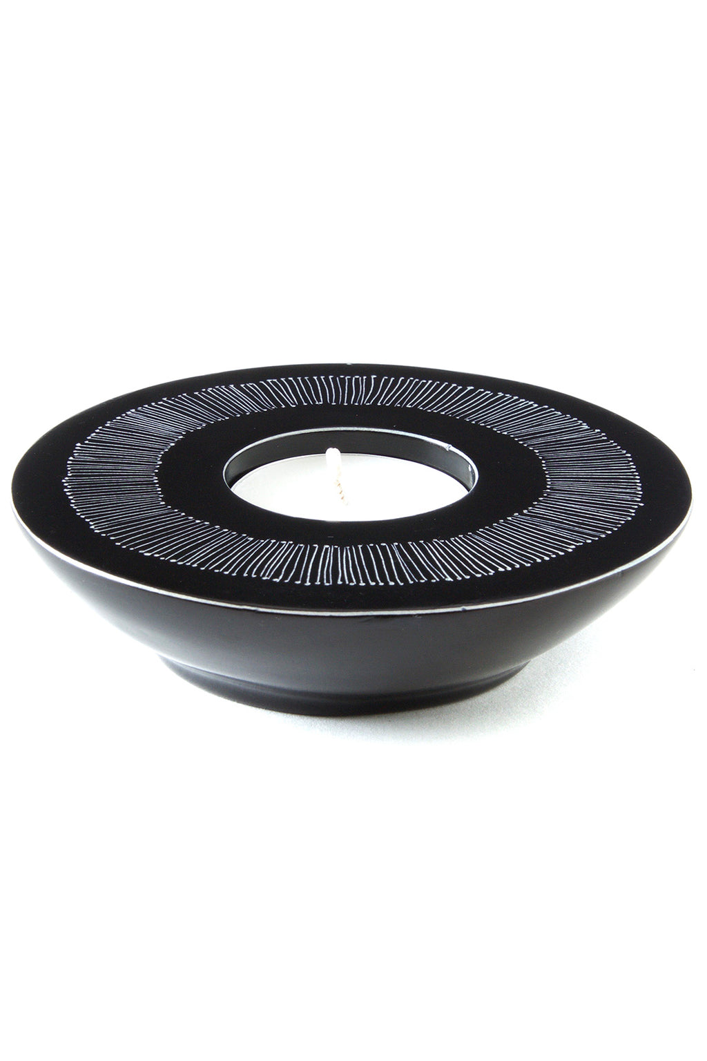 Black Fine Line Round Soapstone Tea Light Candle Holder Default Title