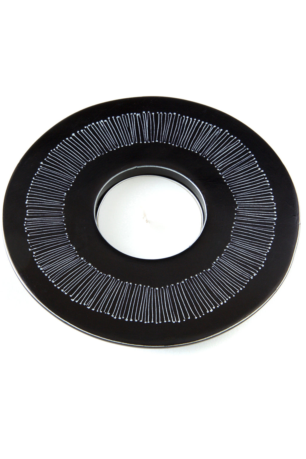 Black Fine Line Round Soapstone Tea Light Candle Holder Default Title