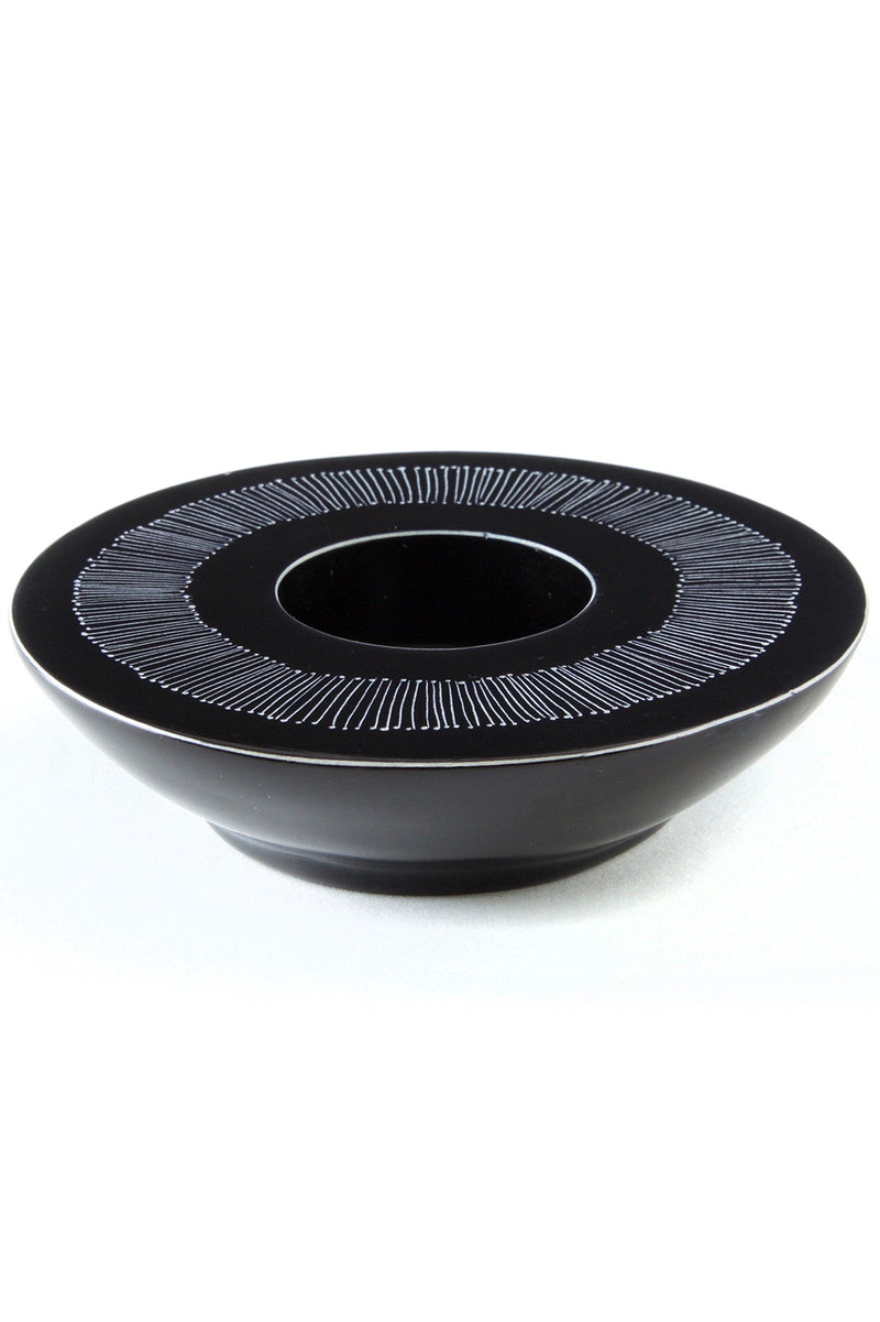 Black Fine Line Round Soapstone Tea Light Candle Holder Default Title