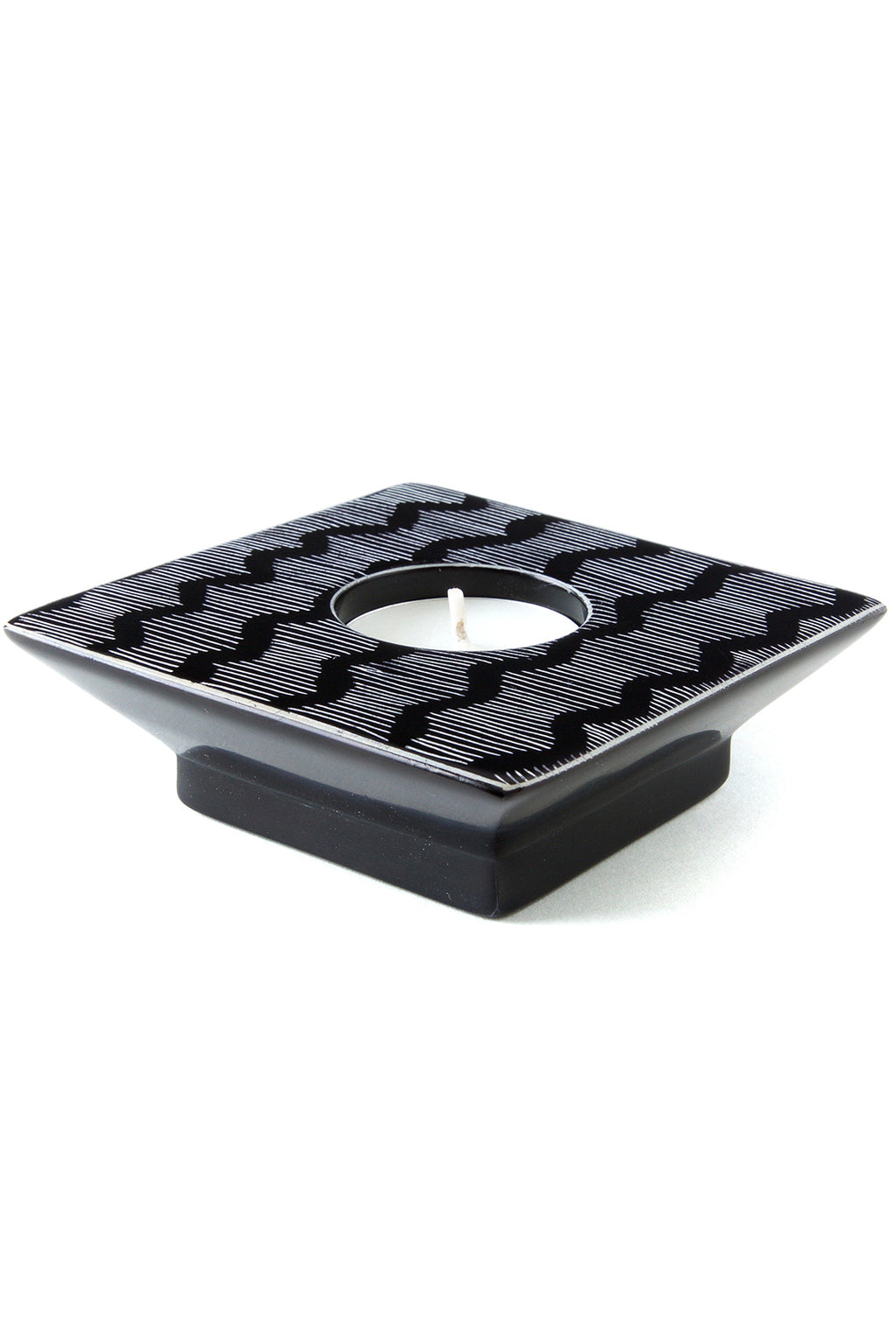 Black Fine Line Square Soapstone Tea Light Candle Holder Default Title