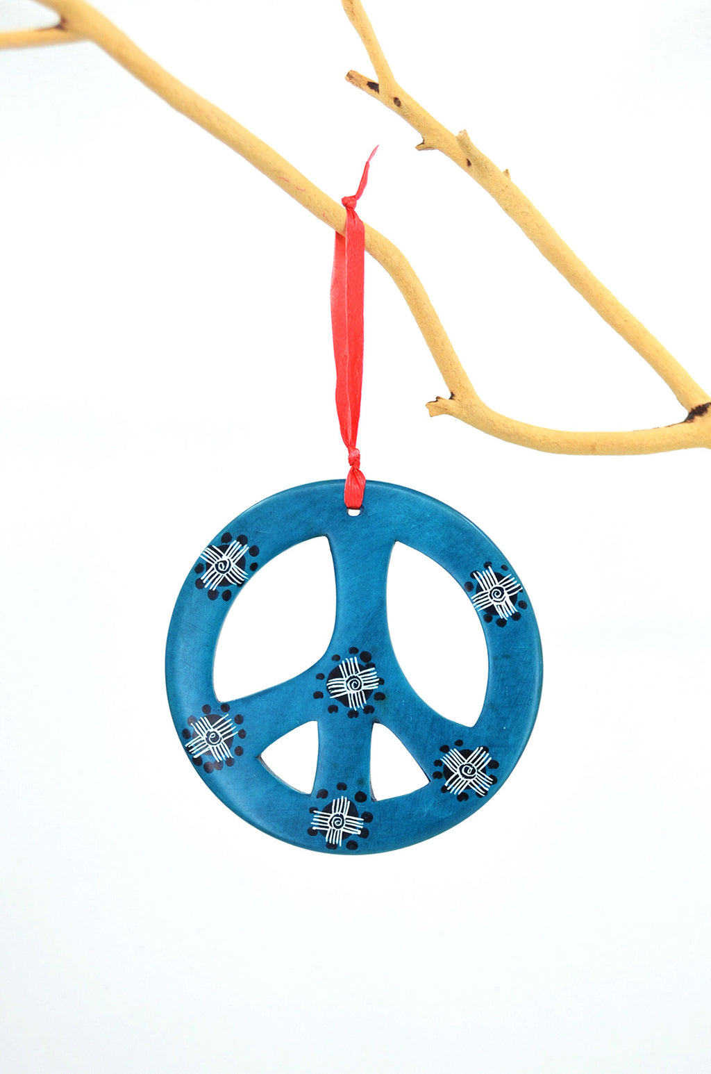 Teal Soapstone Peace Sign Hanging Ornament Default Title