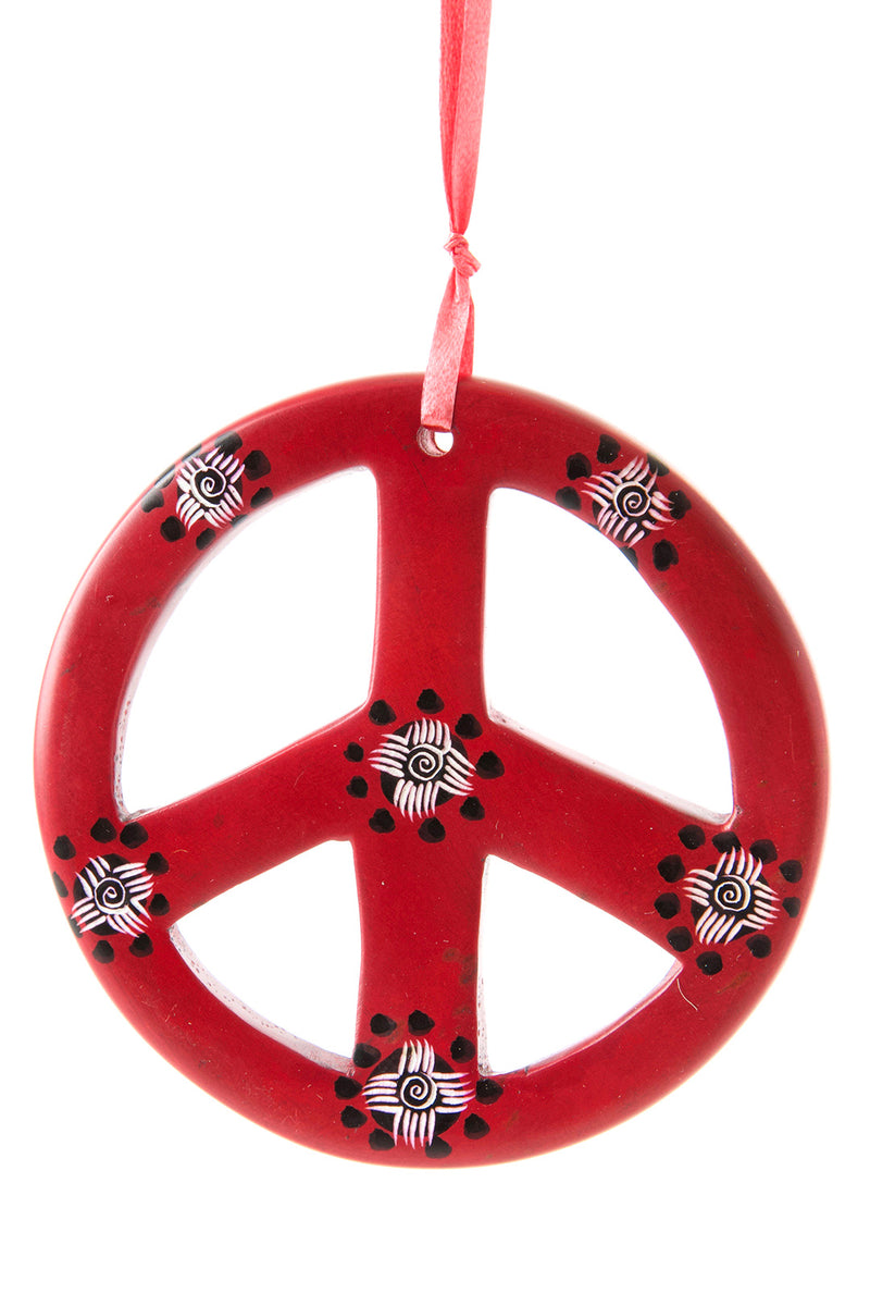 Red Soapstone Peace Sign Hanging Ornament Default Title