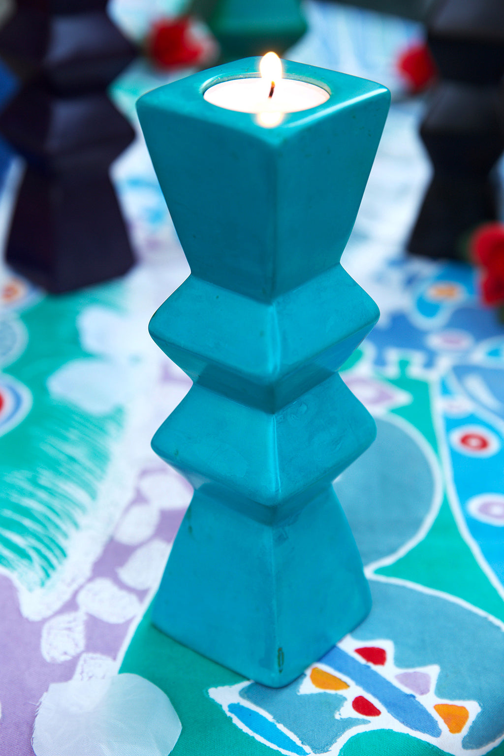 Aqua Blue Pleated Soapstone Candle Holder Default Title