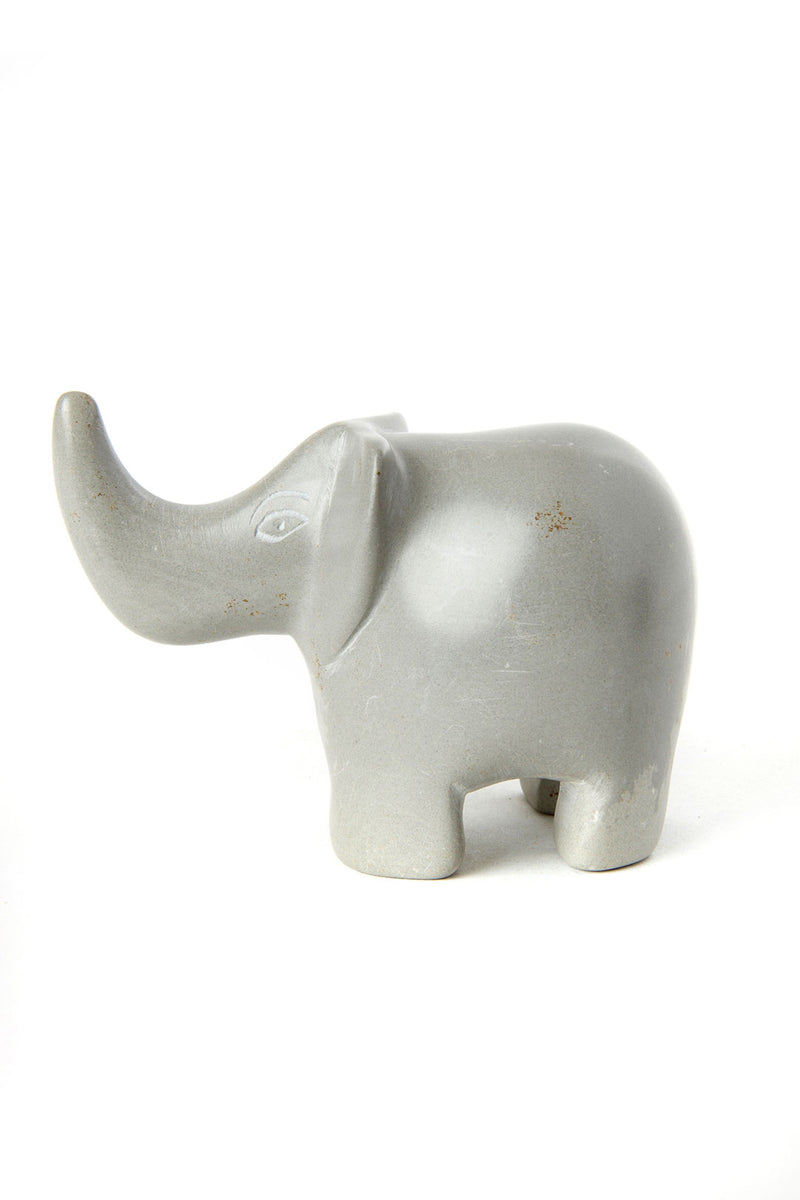 Dove Gray Soapstone Trumpeting Elephant