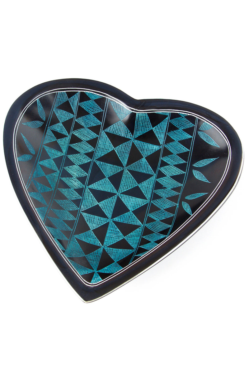 Blue Kuba Pattern Kisii Soapstone Heart Dish Default Title