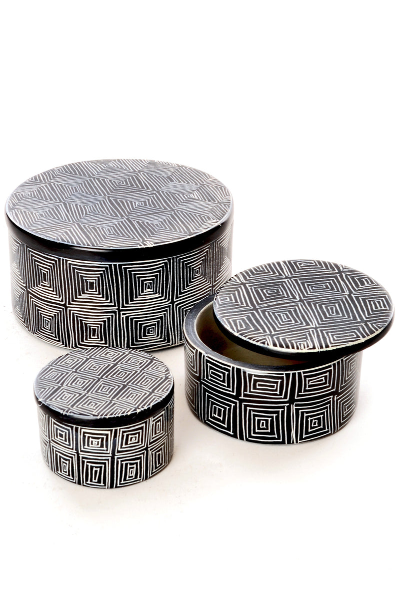 Segou Squares Mudcloth Soapstone Desktop Boxes