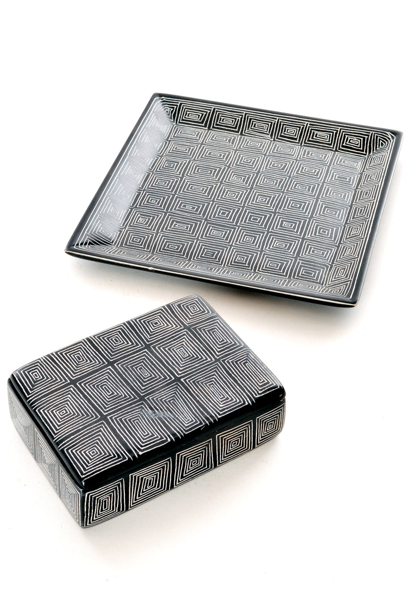 Segou Squares Mudcloth Square Soapstone Desktop Dish