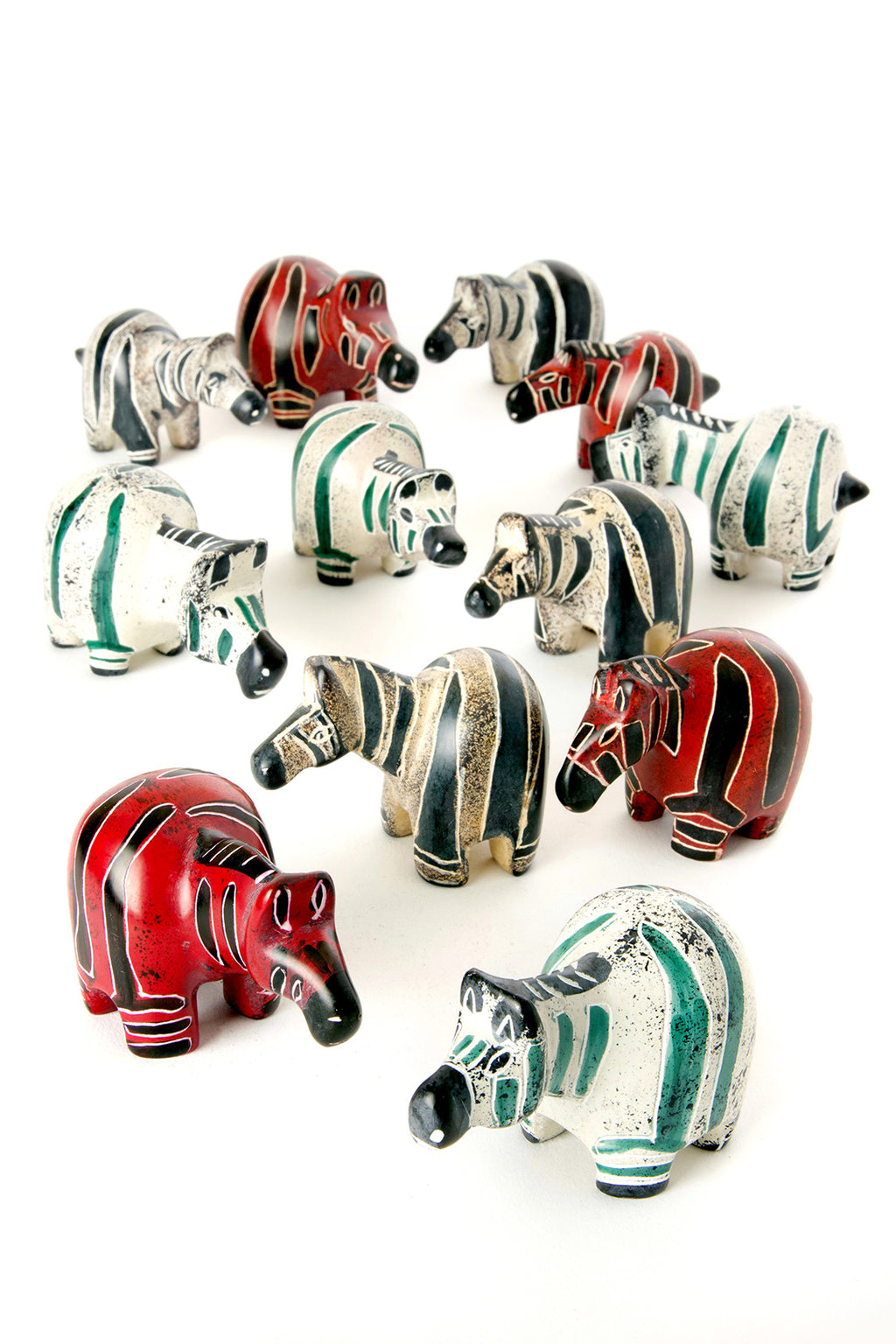 Dozen Hand Carved Chubby Soapstone Zebras Default Title