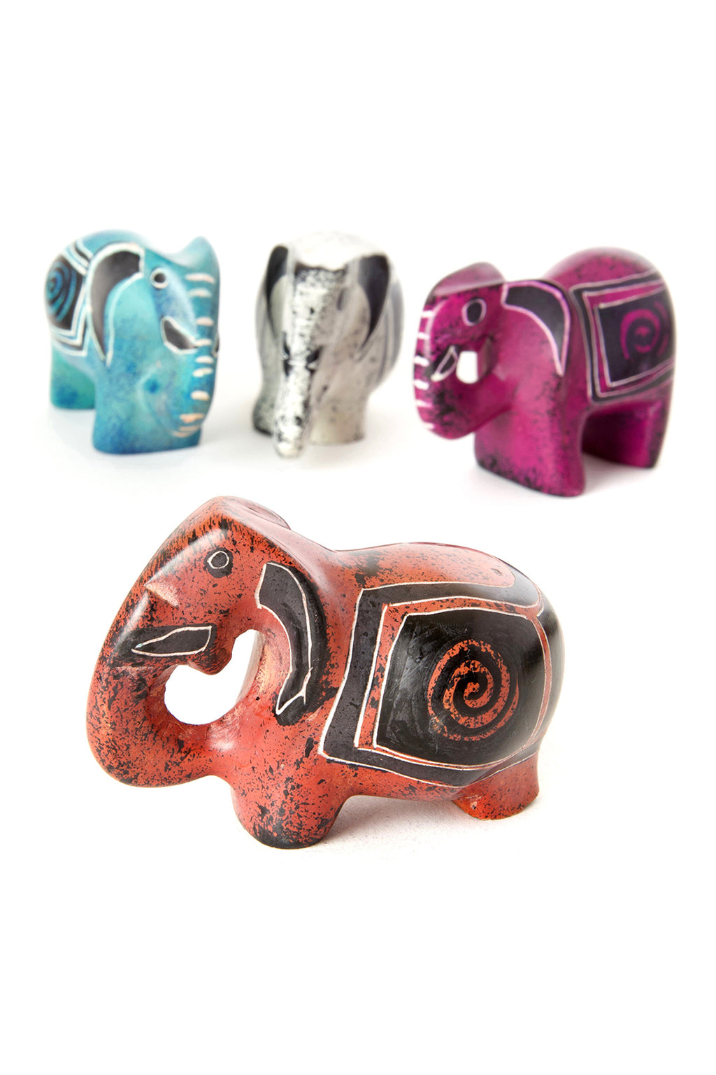 Dozen Colorful Hand Carved Soapstone Elephants Default Title