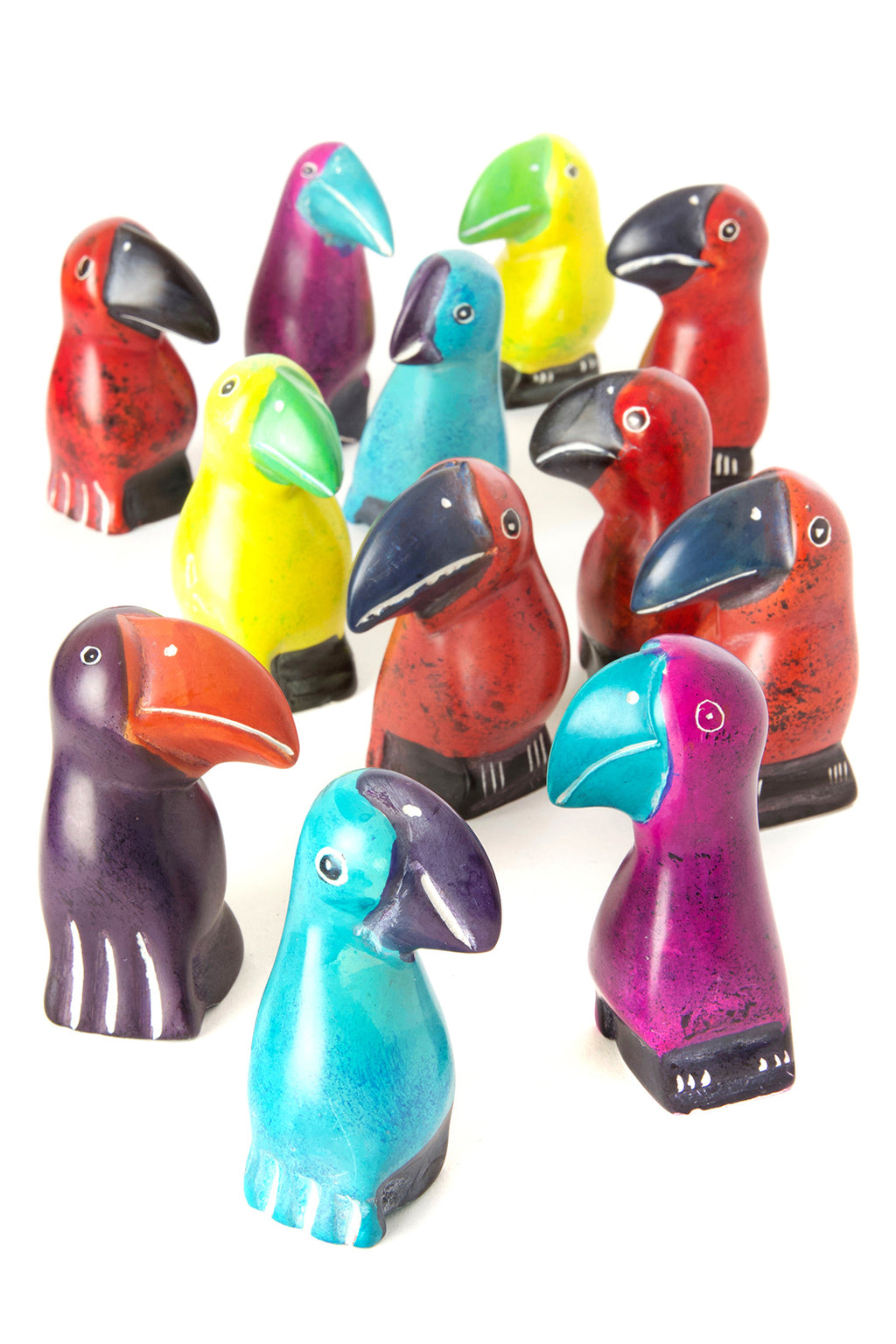 Dozen Colorful Hand Carved Soapstone Toucans Default Title