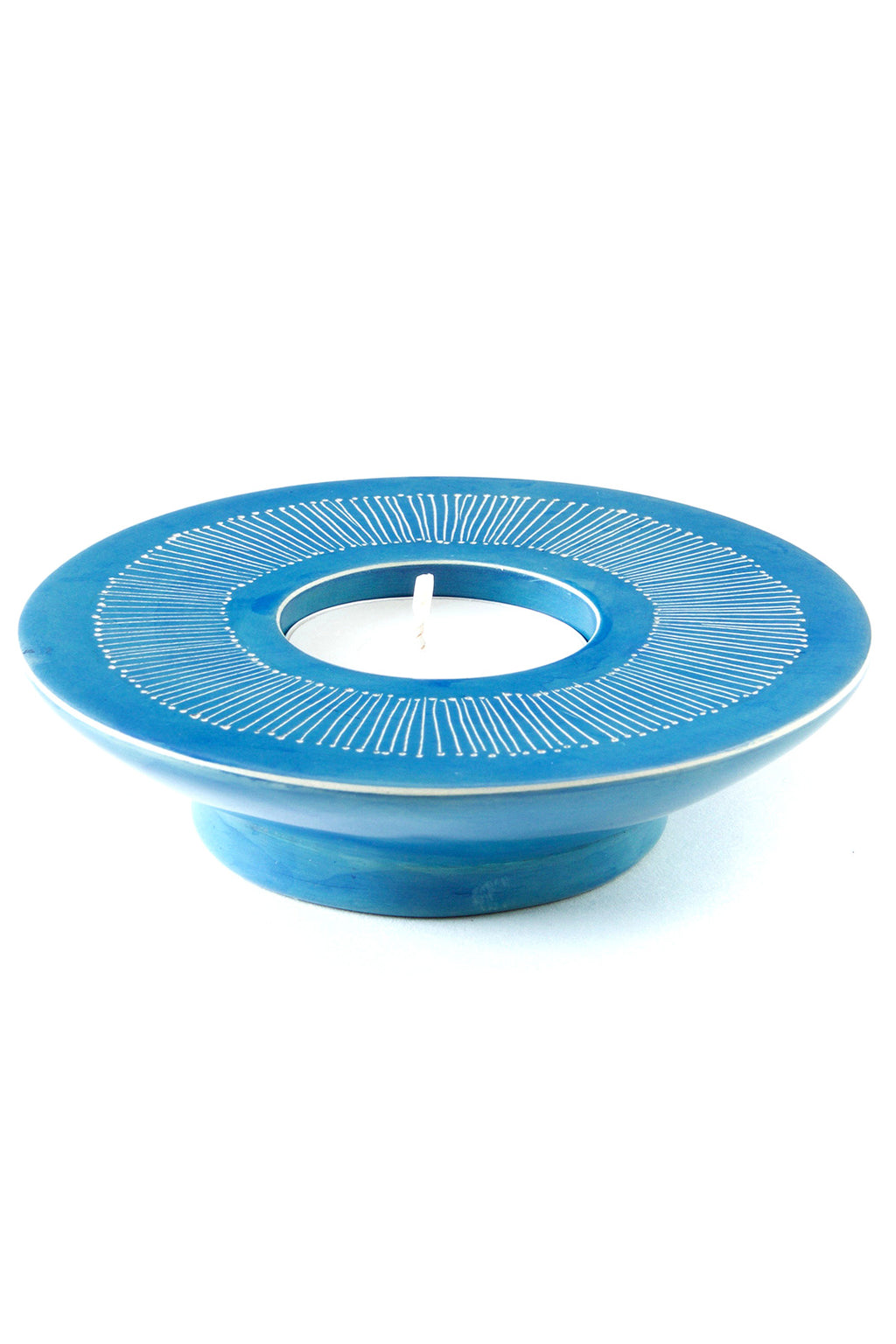 Blue Fine Line Round Soapstone Tea Light Candle Holder Default Title