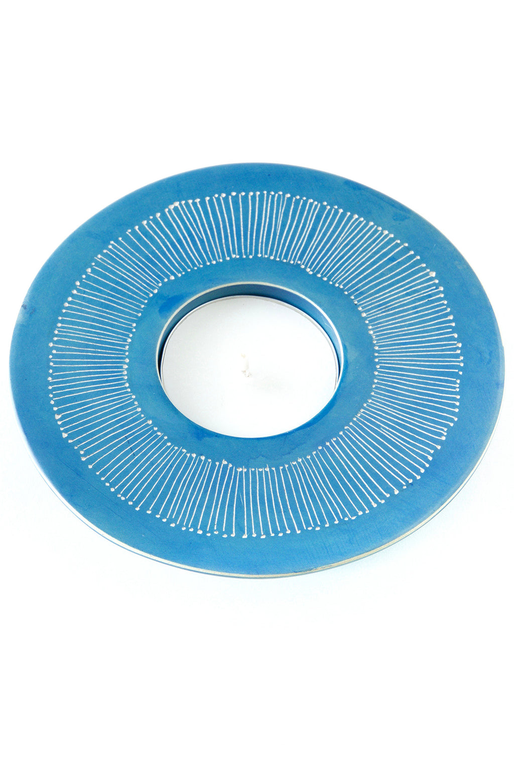 Blue Fine Line Round Soapstone Tea Light Candle Holder Default Title