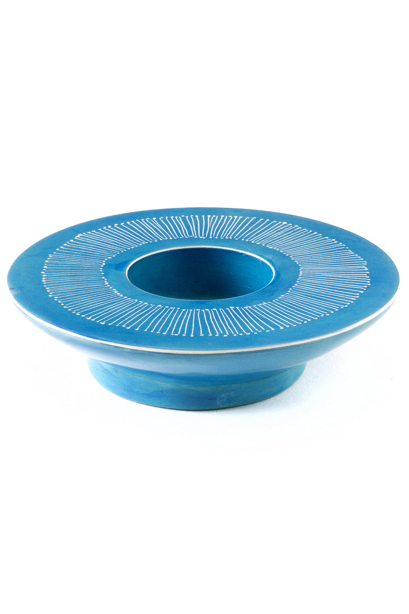 Blue Fine Line Round Soapstone Tea Light Candle Holder Default Title