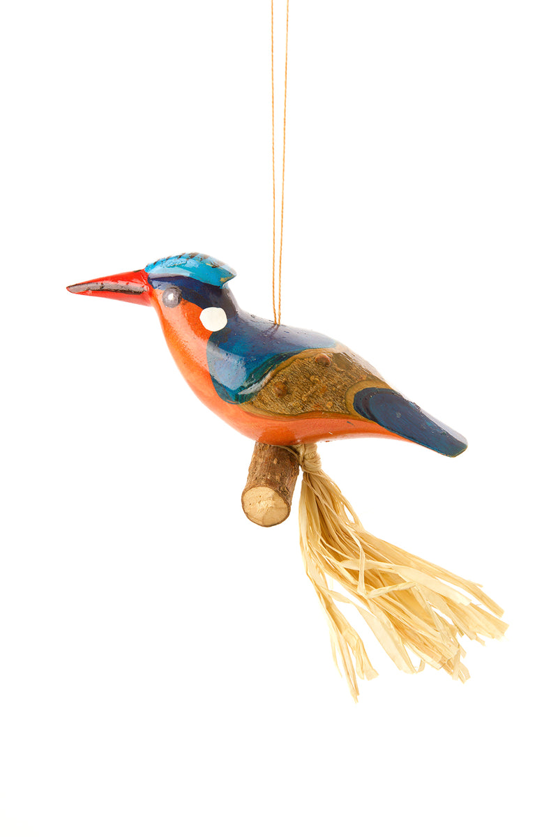 Hand Painted Perched Wooden Bird Ornament - Assorted
