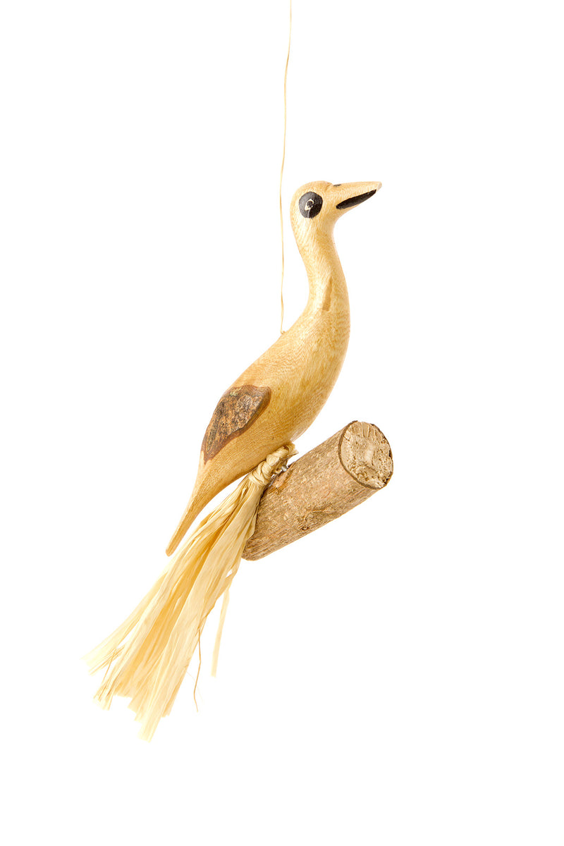 Perched Wooden Bird Ornament - Natural
