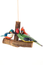 Hand Painted Perched Bird Trio Hanging Ornament