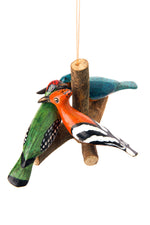 Hand Painted Perched Bird Trio Hanging Ornament