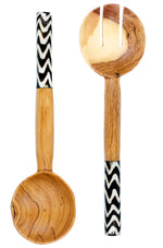 Kenyan Olivewood Salad Servers with Zebra Striped Bone Handles Default Title