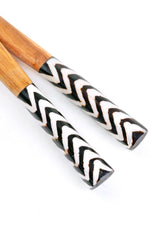Kenyan Olivewood Salad Servers with Zebra Striped Bone Handles Default Title