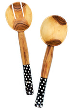 Kenyan Olive Wood Salad Servers with Polka Dot Bone Handles Default Title