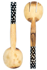 Kenyan Olive Wood Salad Servers with Polka Dot Bone Handles Default Title