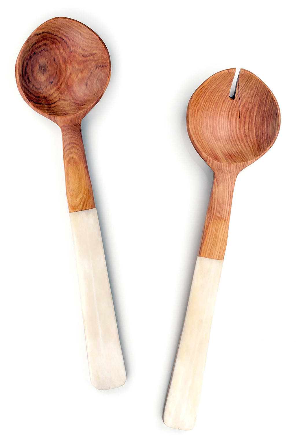 Kenyan Wild Olive Wood and White Cow Bone Flat Handle Servers Default Title