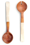 Kenyan Wild Olive Wood and White Cow Bone Flat Handle Servers Default Title