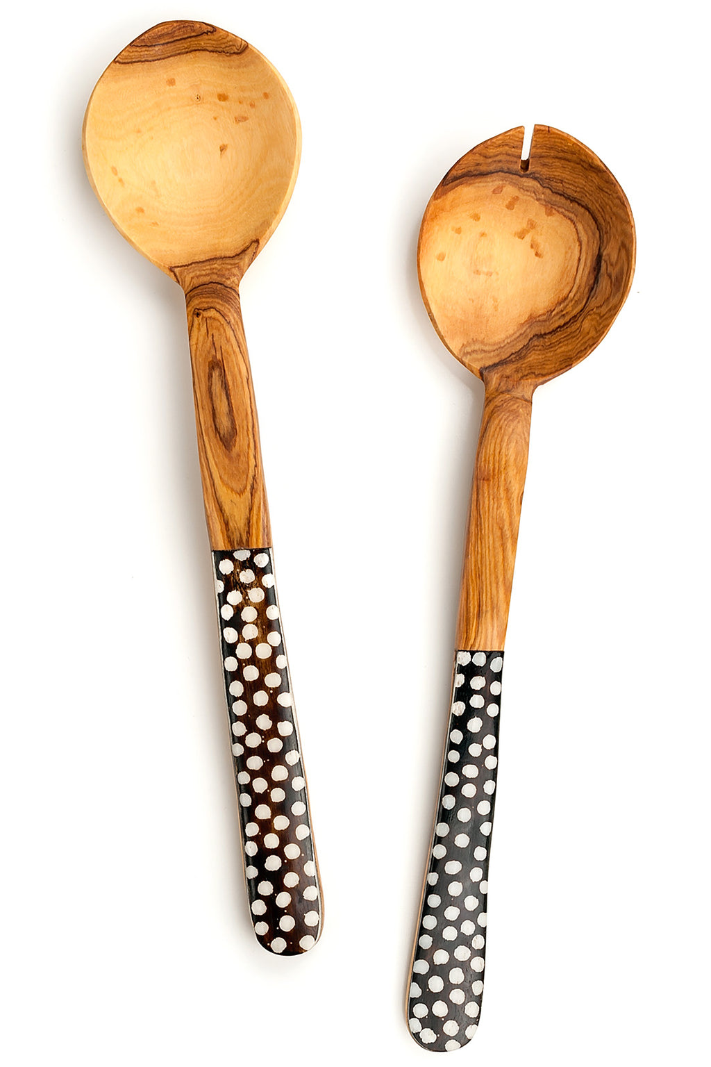 Kenyan Wild Olive Wood and Polka Dot Cow Bone Flat Handle Servers Default Title