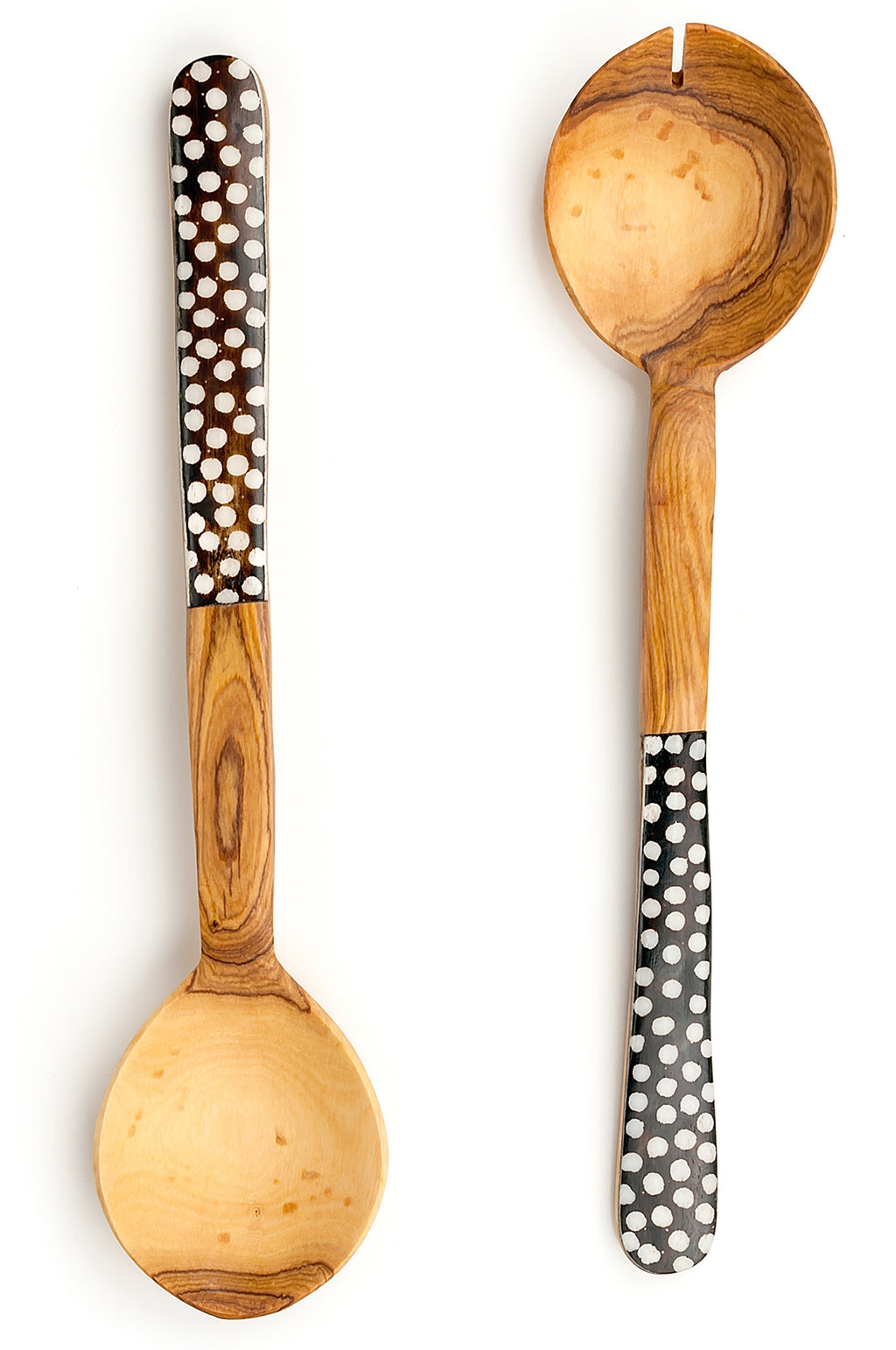 Kenyan Wild Olive Wood and Polka Dot Cow Bone Flat Handle Servers Default Title