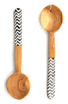 Kenyan Wild Olive Wood and ZigZag Cow Bone Flat Handle Servers Default Title