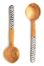 Kenyan Wild Olive Wood and ZigZag Cow Bone Flat Handle Servers Default Title