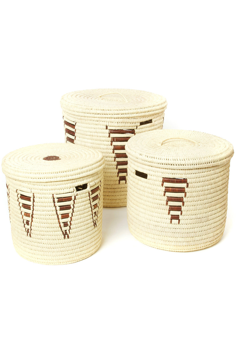 <b>Set of Three</b> Chestnut Arrow Gingerbread Tree Doum Palm Hamper Baskets