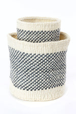 Set of Two Charcoal and Cream Twill Sisal Nesting Baskets